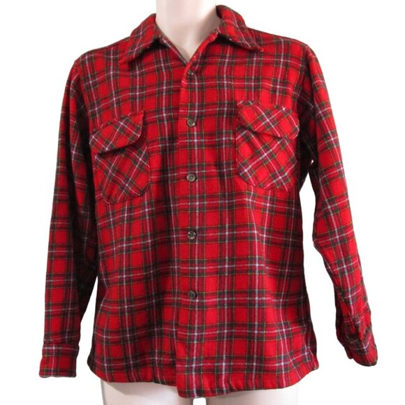Pendleton Woolen Mills Mens Medium Red Plaid Wool Shirt Made in USA Vintage 1960 - Picture 8 of 16